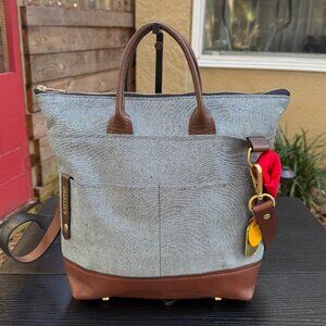 R. RIVETER OTTO CARRY ALL CANVAS LEATHER TOTE CROSSBODY BLUE NEW AMERICAN MADE